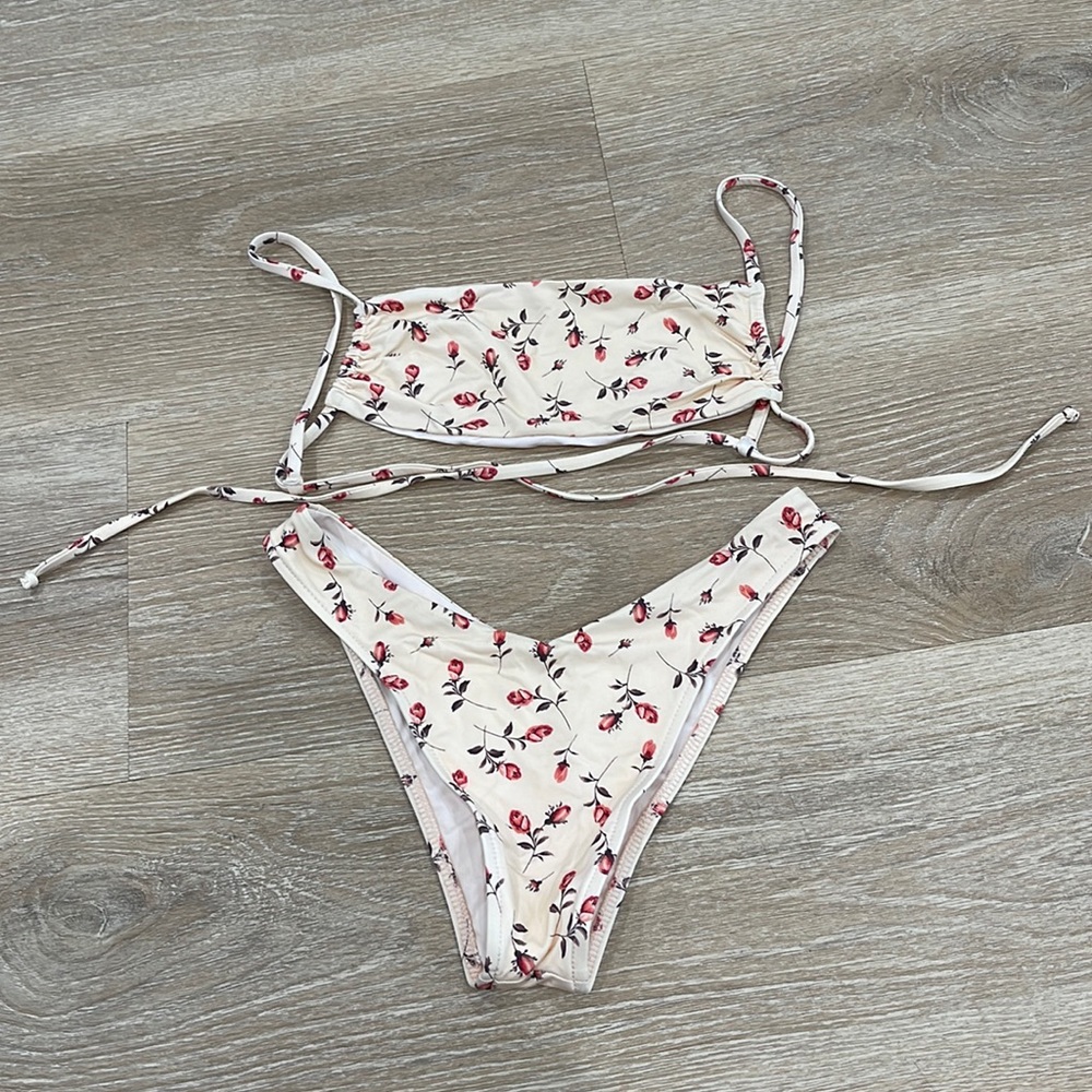 Frankie’s Bikinis Pink Rosebud Print Bikini Set
